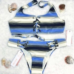 NWT PilyQ Cancun lace up bikini SET